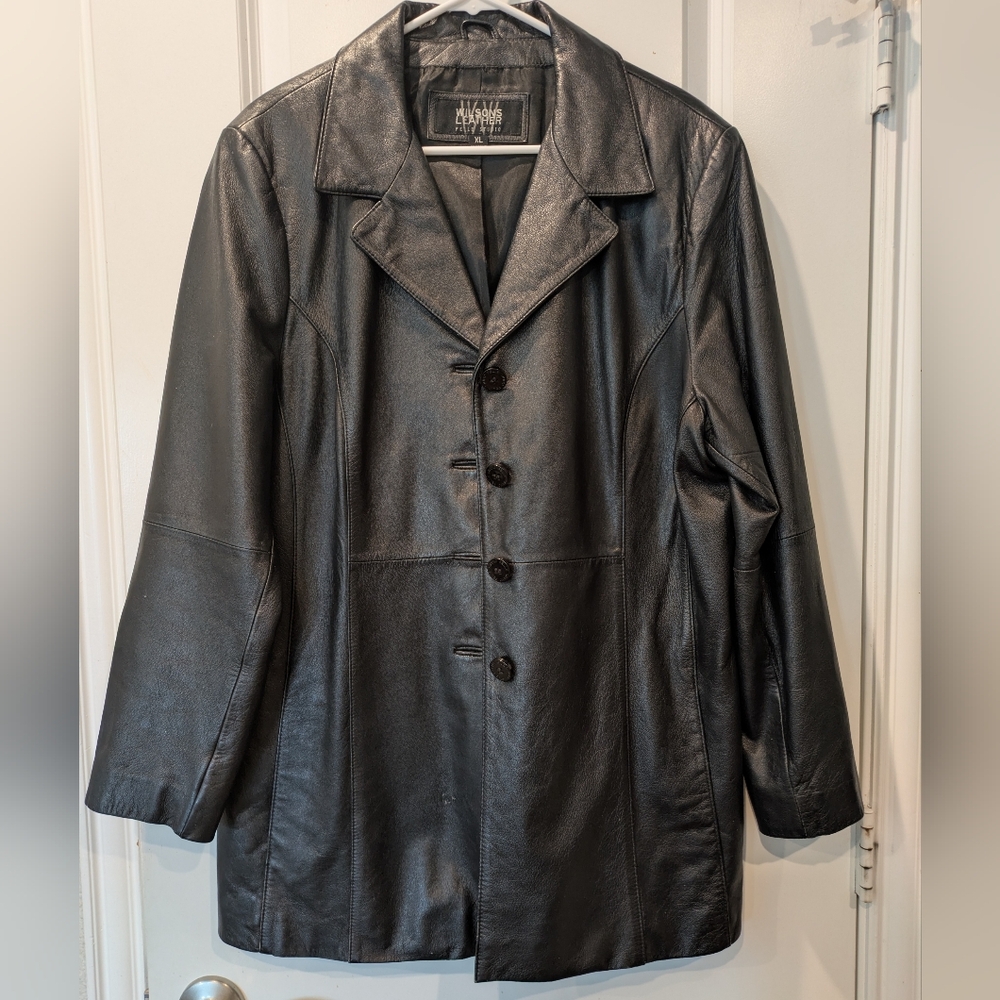 Wilsons Leather Pelle Studio Black Genuine Leather Jacket Button Front XL - Picture 1 of 11